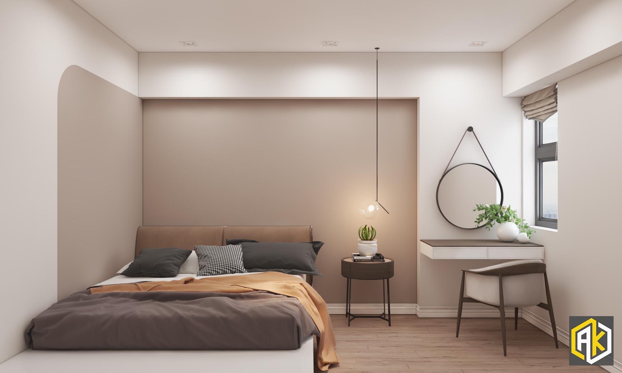 hình mẫu thiết kế nội thất chung cư 2 phòng ngủ với gam màu ấm phối với phong cách đơn giản