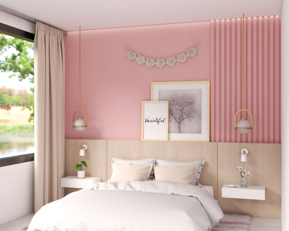 phòng ngủ đẹp màu hồng trắng trẻ trung