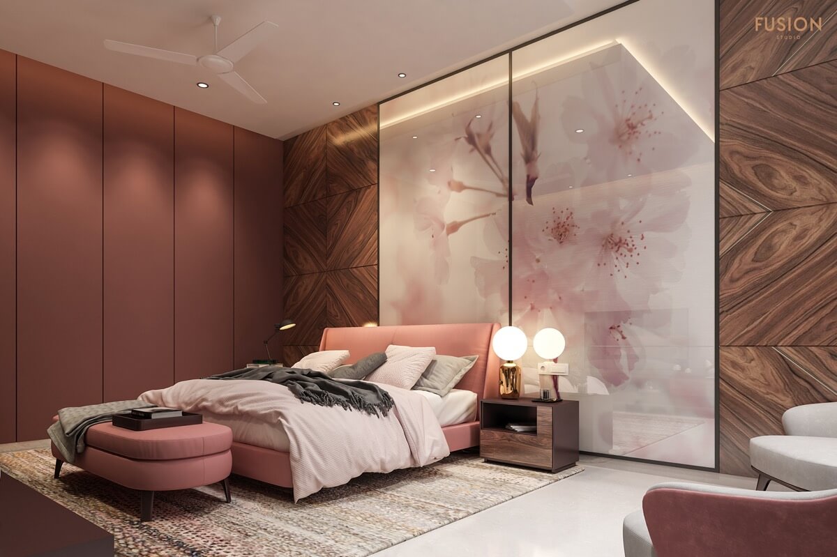 phòng ngủ đẹp màu hồng với phong cách tam sắc độc đáo