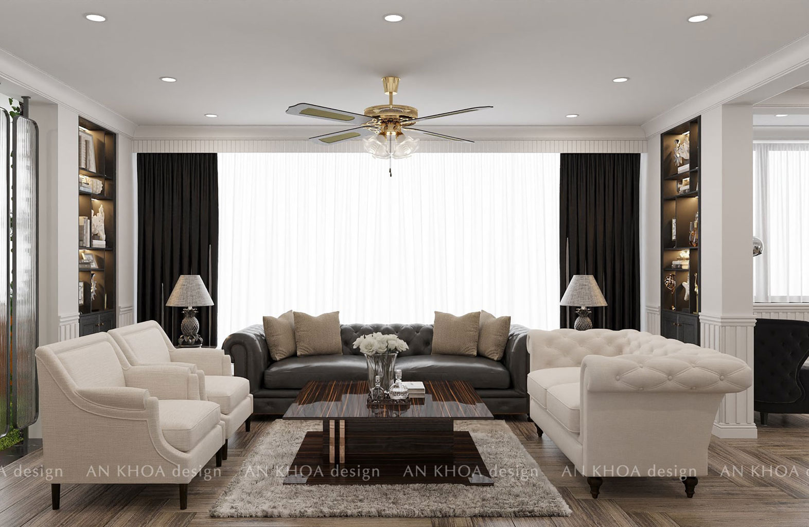 Thiết kế nội thất phòng khách chung cư theo phong cách tân cổ điển