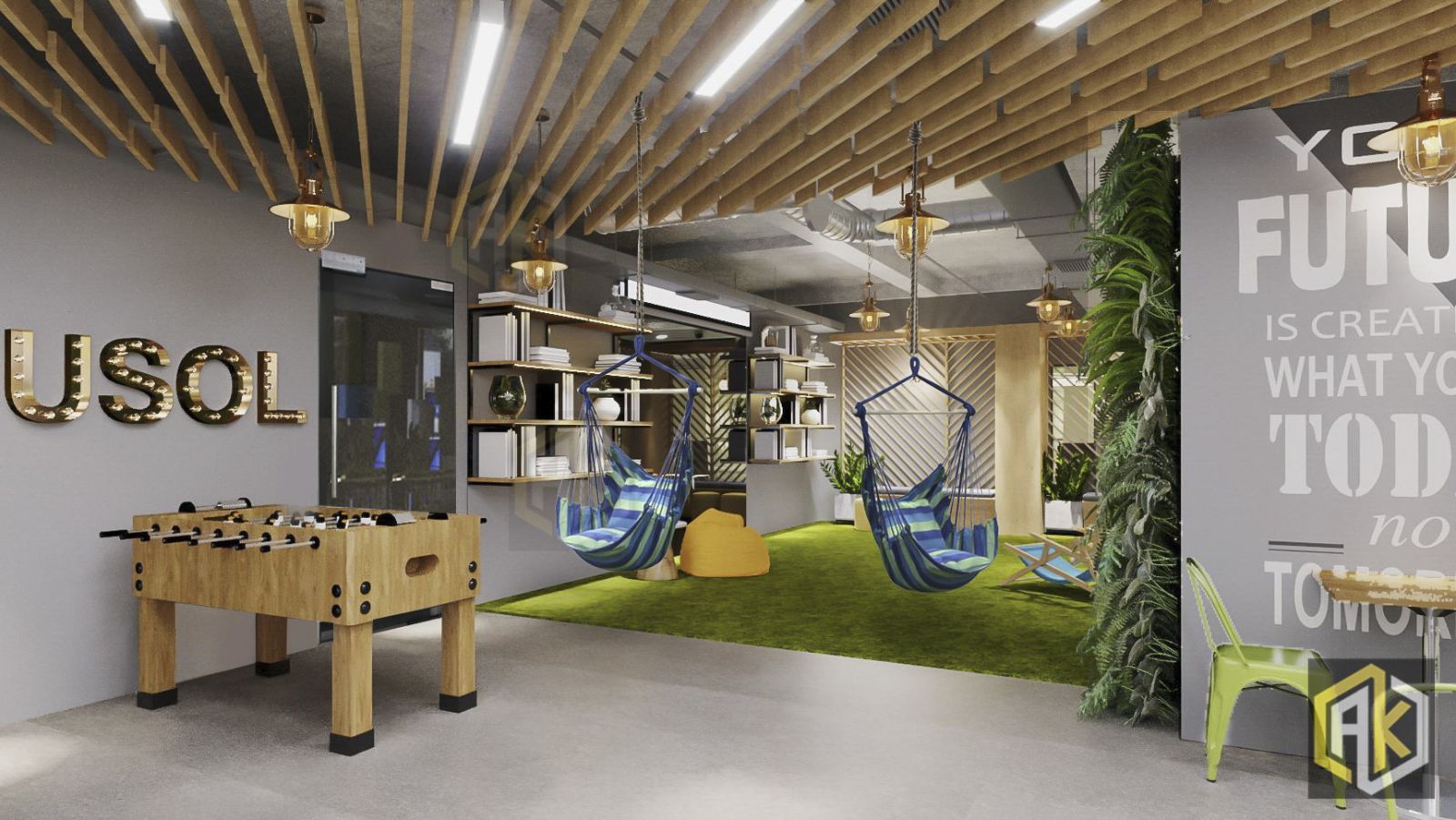 Không gian giải trí cho nhân viên tại dự án Căn tin dự án Thiết kế thi công nội thất văn phòng USOL