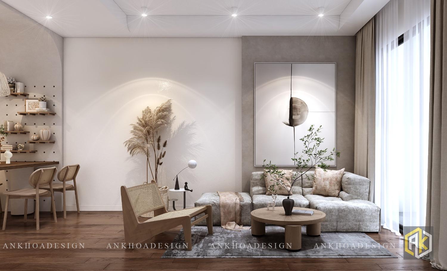 Thiết kế nội thất căn hộ 90m2 xu hướng tối giản với gam màu nâu kết hợp trắng nhẹ nhàng