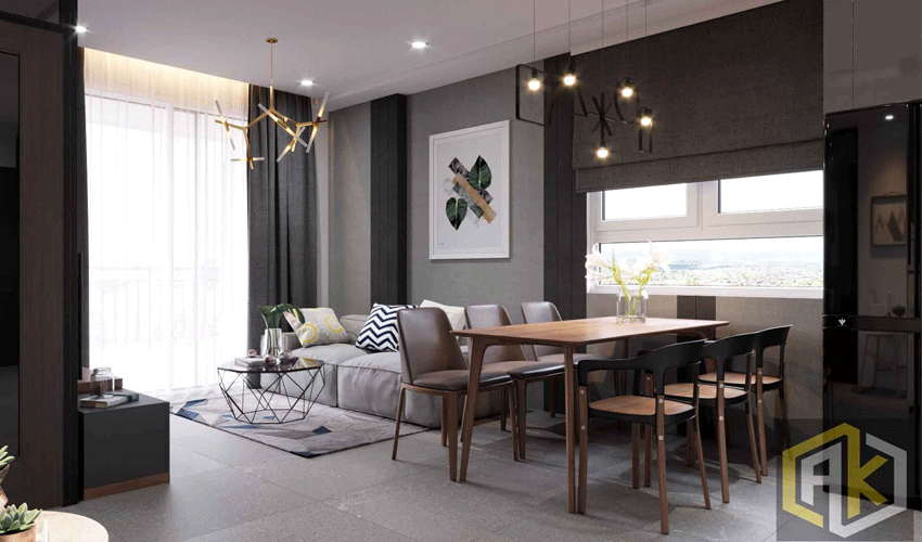 hình minh họa dự án thiết kế nội thất dự án căn hộ chung cư 60m2 2 phòng ngủ the botanica với tông màu trắng xám hiện đại