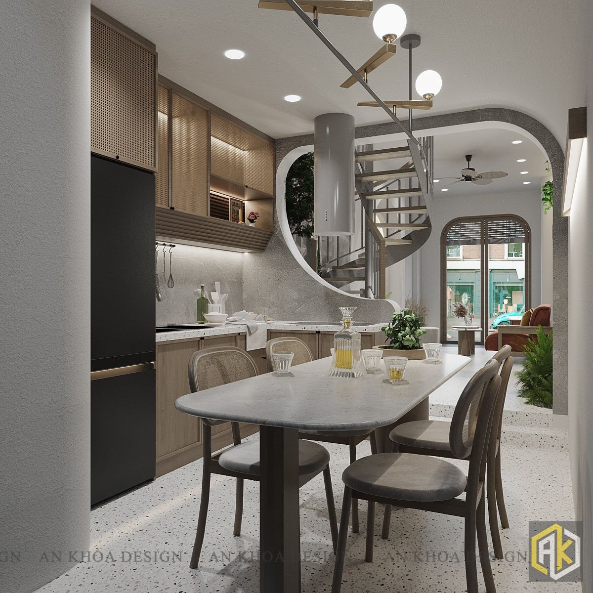 Cơi nới diện tích phòng khách và phòng bếp liền kề - AnKhoa Design