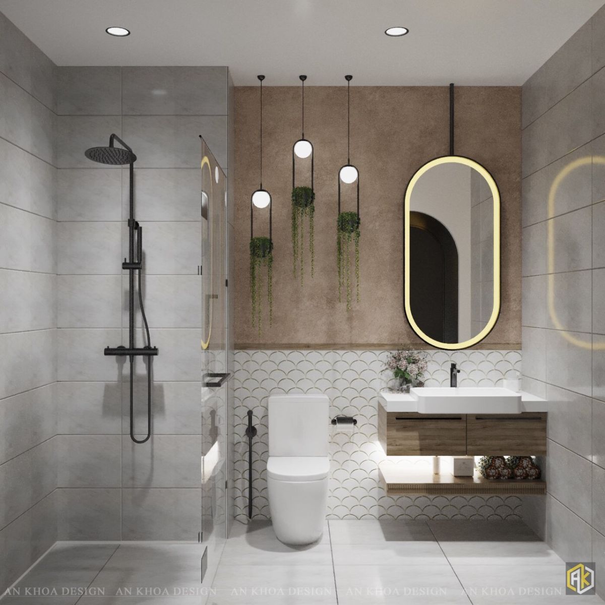 Thiết kế nội thất nhà ống mặt tiền 4m với phòng vệ sinh chung với phòng tắm - mẫu 6