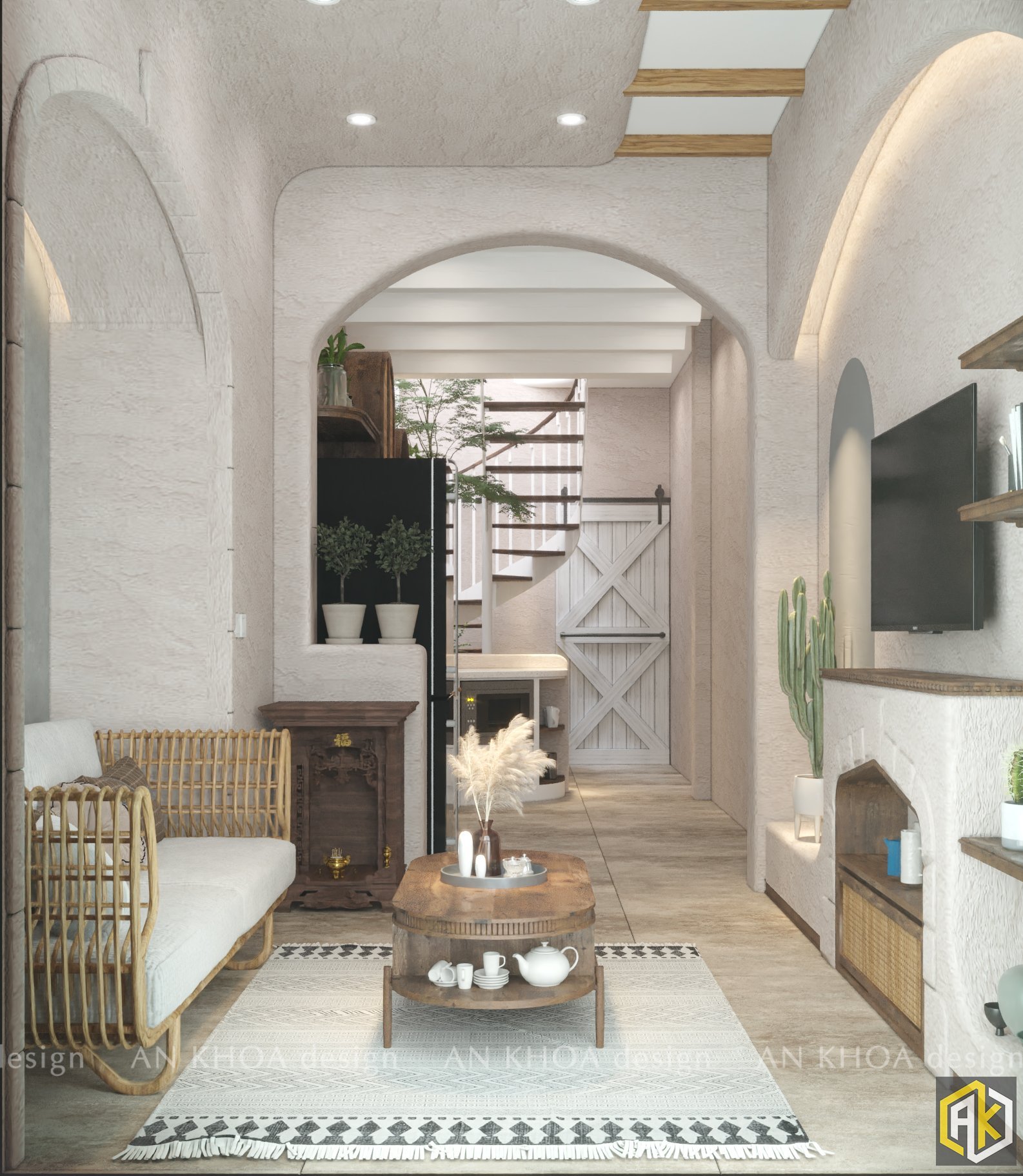 Phòng khách thiết kế theo phong cách thiết kế nội thất Địa Trung Hải