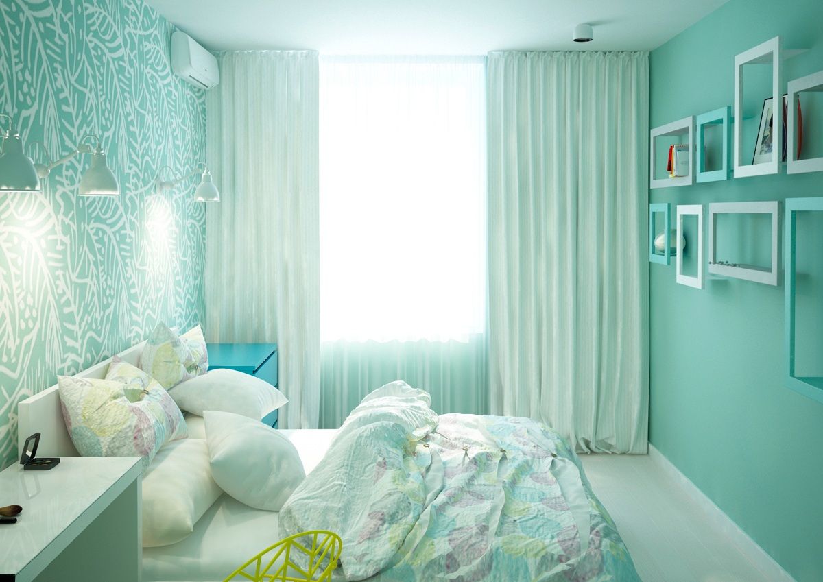 Phòng ngủ đẹp cho nữ màu xanh