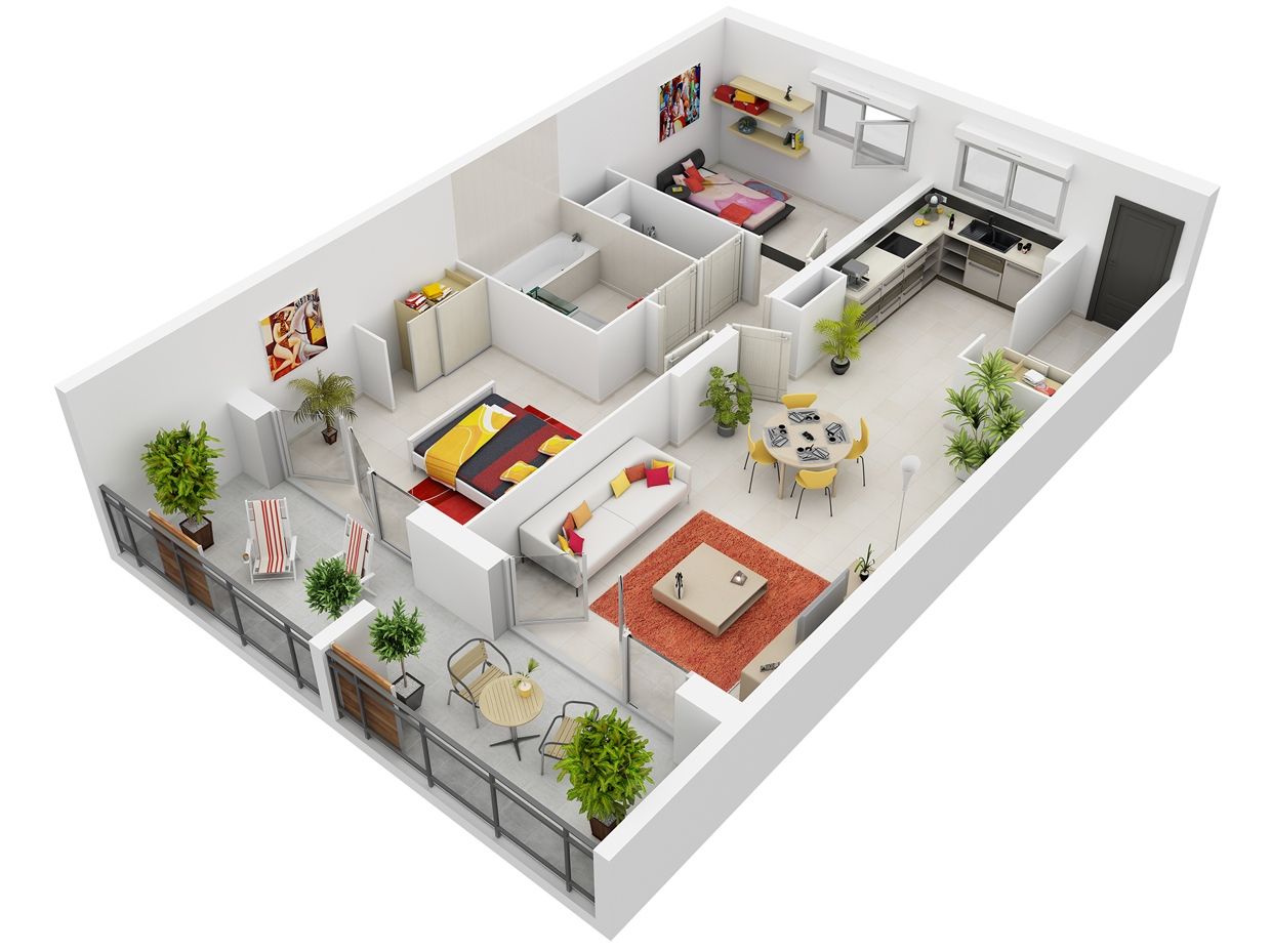 hình minh họa không gian thiết kế nội thất gia đình có 2 con nhỏ