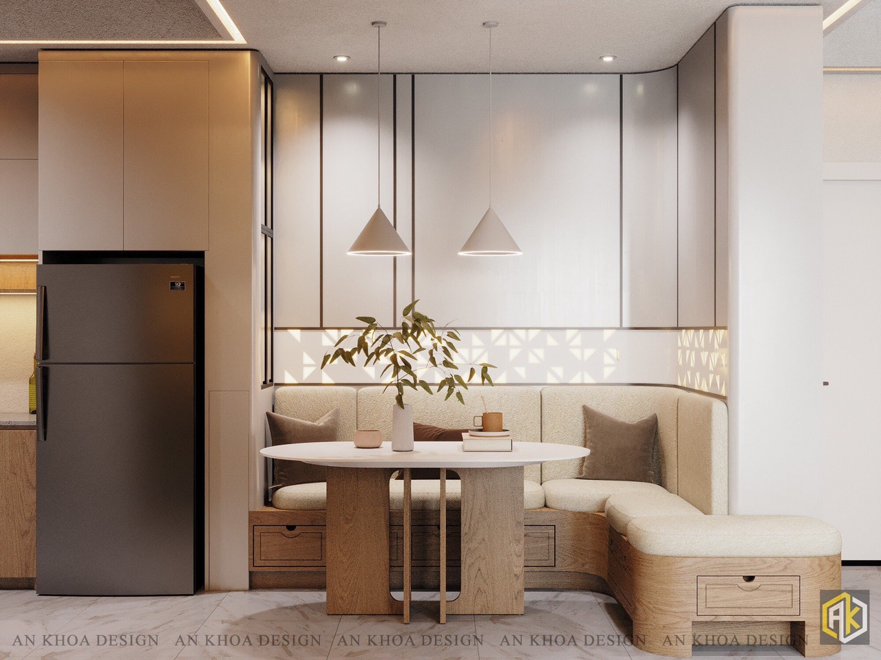 Thiết kế nội thất phòng khách liền bếp trong căn hộ chung cư Celadon City