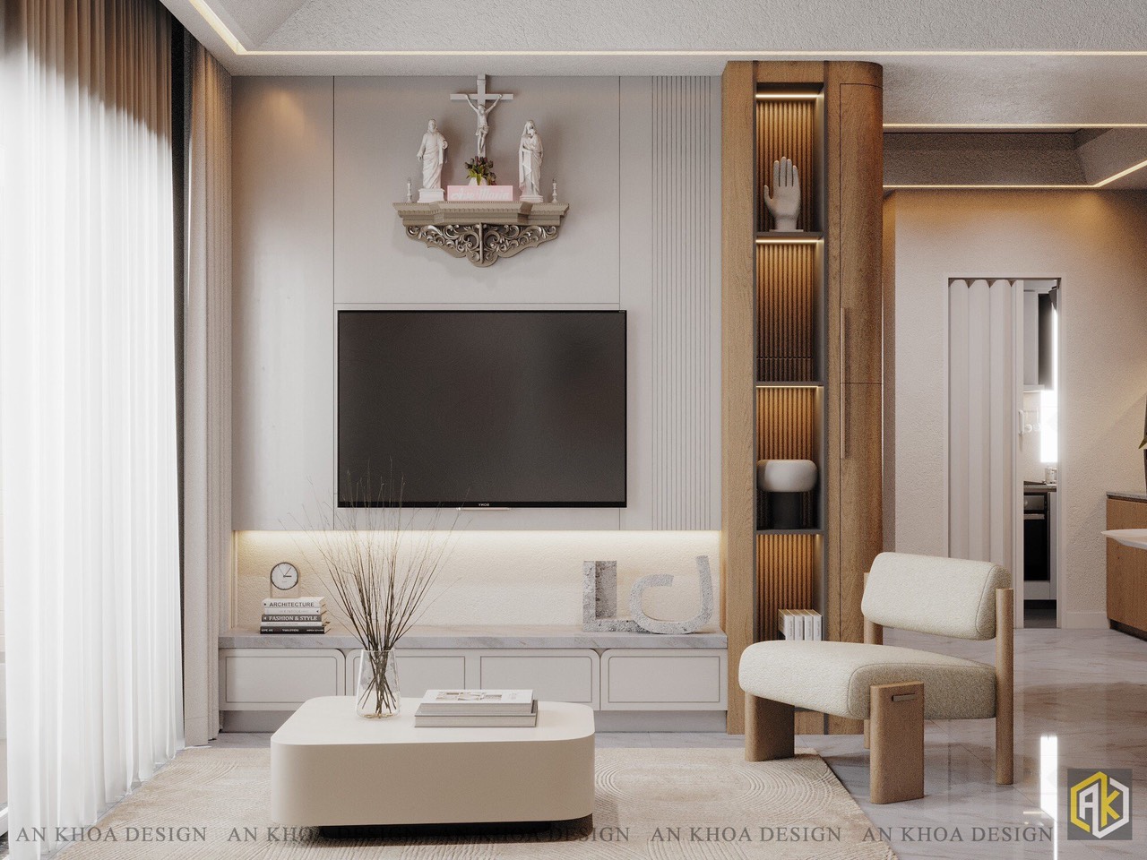 Thiết kế nội thất phòng khách view đối diện TV cho căn hộ chung cư Celadon City