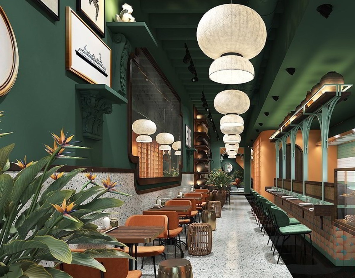Mẫu thiết kế nội thất quán cà phê phong cách Indochine