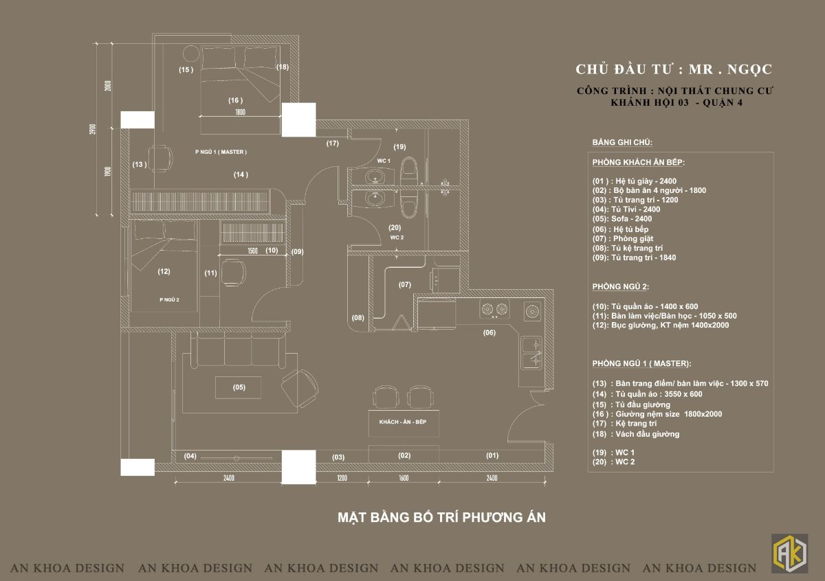 Thiết kế nội thất căn hộ 2 phòng ngủ chung cư Khánh Hội 03 Quận 4 Anh Ngọc