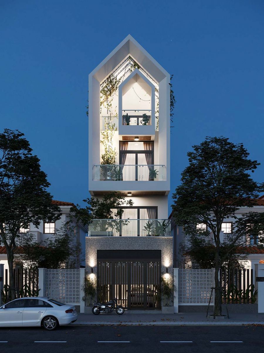 Thiết kế nhà phố 4 tầng mái Thái