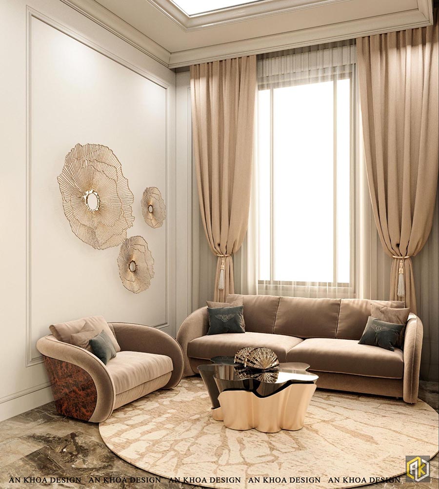 Thiết kế nội thất phòng khách phụ nhà 2 tầng phong cách luxury