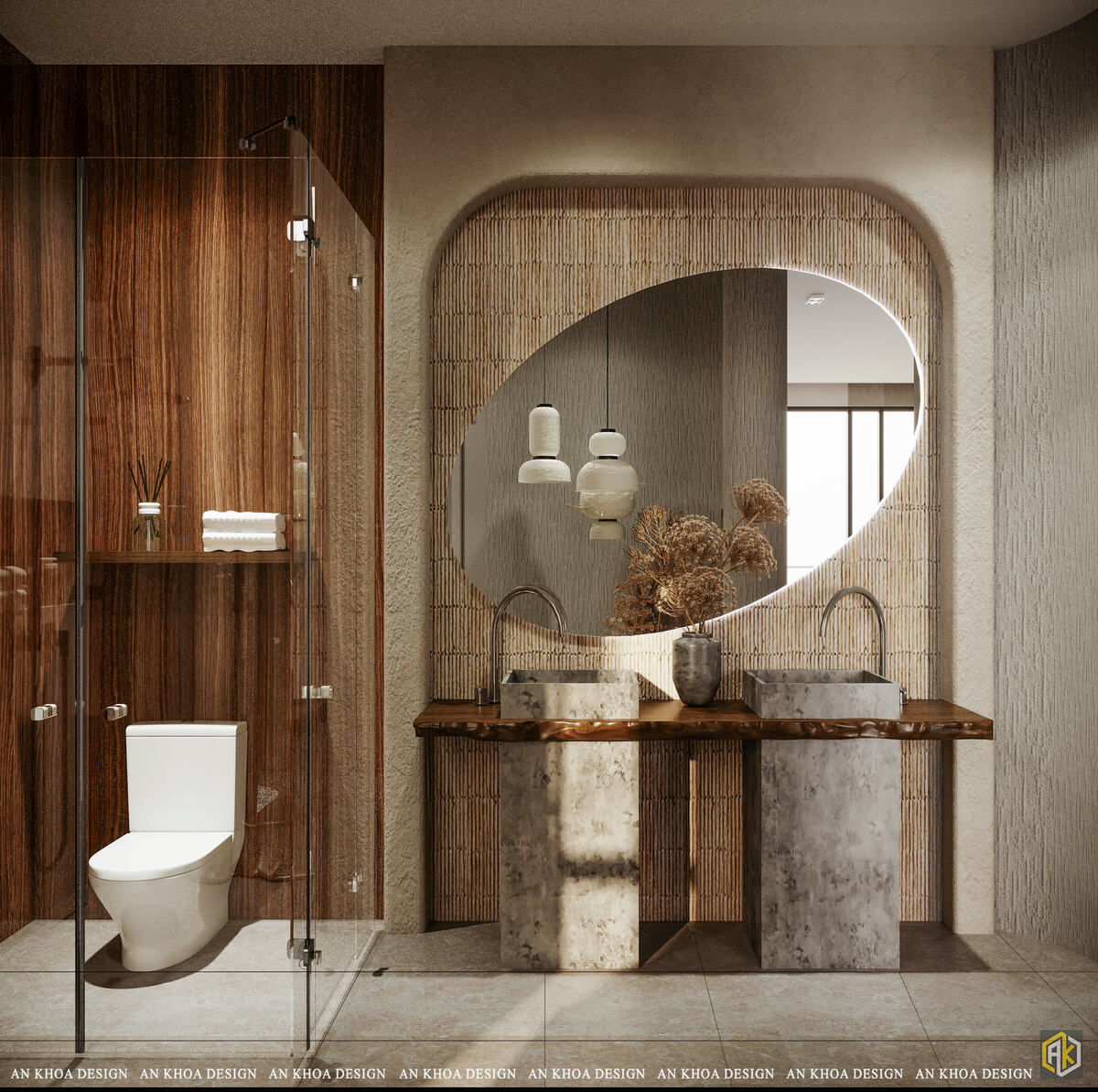 Phòng tắm hiện đại với thiết kế ánh sáng âm tường bắt mắt