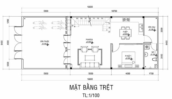 Bản vẽ tầng 1 kết hợp ánh sáng tự nhiên và thông gió tốt