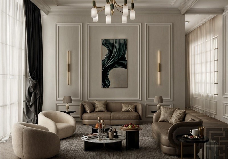 Bộ sofa hiện đại đặt chính giữa, tạo điểm nhấn cho không gian
