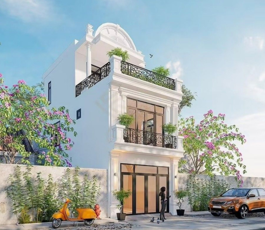 Góc nghiêng nhà phố 2 tầng kết hợp tum mang phong cách Tân Cổ Điển sang trọng, vững chãi 