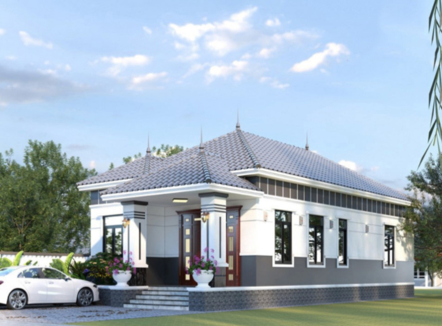 Mẫu nhà 1 tầng mái nhật 3 phòng ngủ diện tích 7x7m