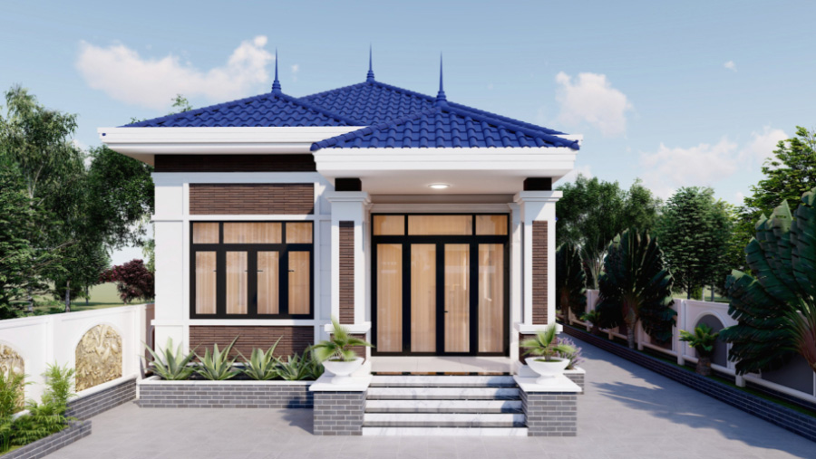 Mẫu nhà vườn 1 tầng mái Nhật