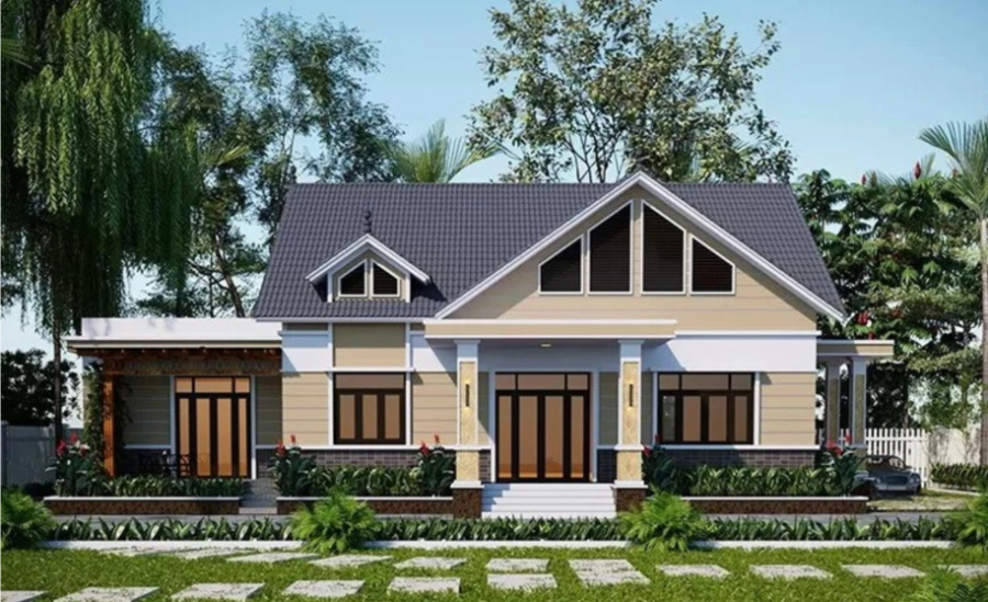 Mẫu thiết kế nhà 1 tầng mái Nhật đơn giản