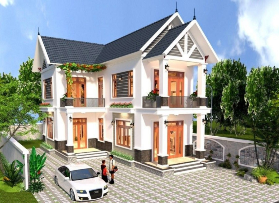 Ngôi nhà 2 tầng mái Thái với không gian thoáng đãng và cân đối 