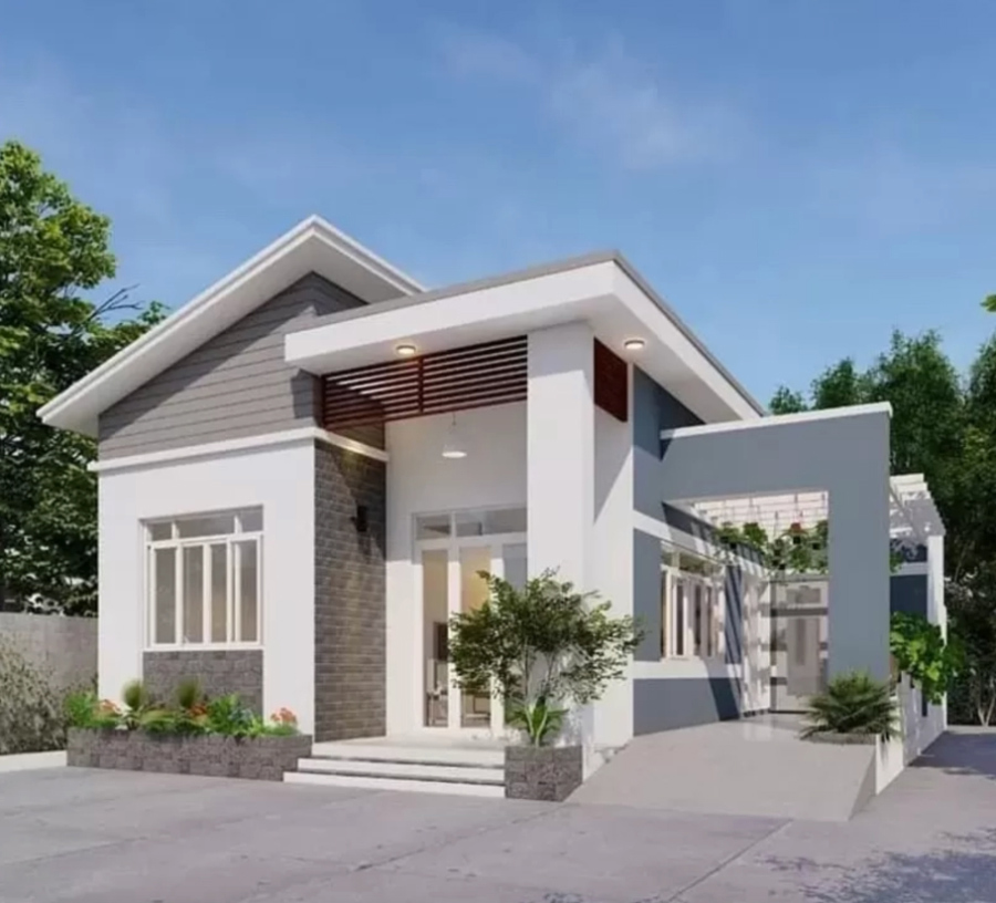 Nhà 1 tầng mái lệch hiện đại