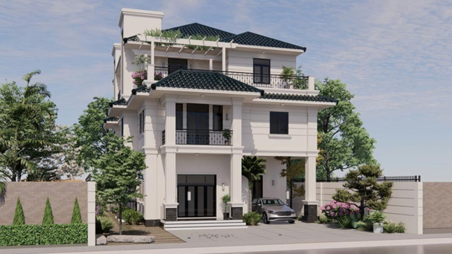 Nhà 3 tầng mái Nhật ấn tượng