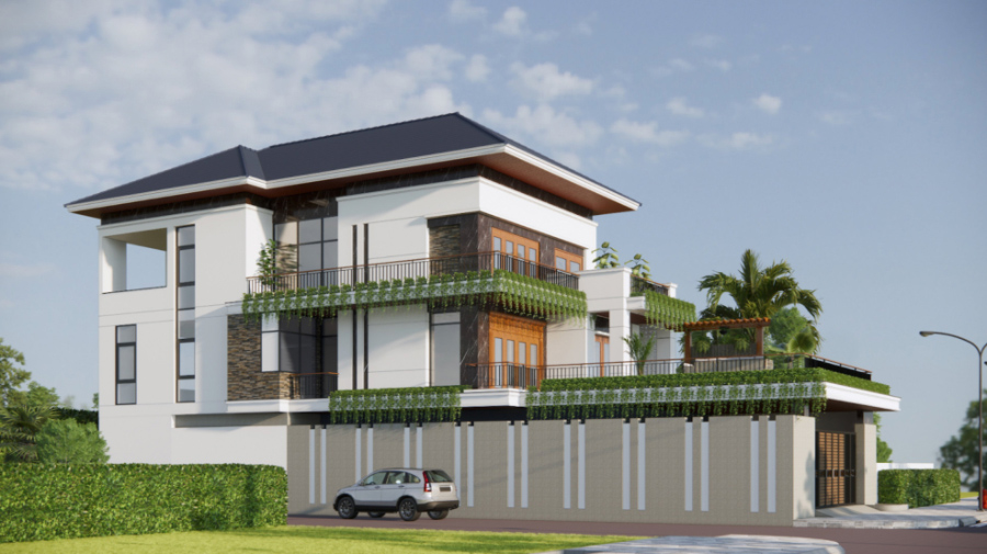 Nhà 3 tầng mái Nhật hiện đại 