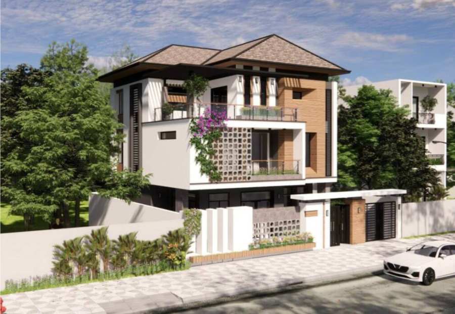 Nhà 3 tầng mái Nhật với thiết kế tinh tế 