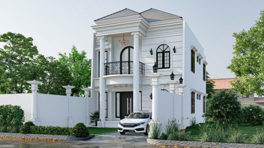 Nhà phố 2 tầng với gam trắng chủ đạo, mang vẻ thanh lịch