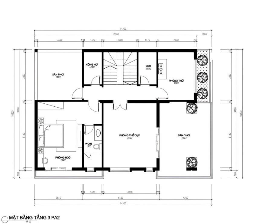 Tầng 3 thiết kế thông thoáng, thuận tiện cho ánh sáng và gió lưu thông