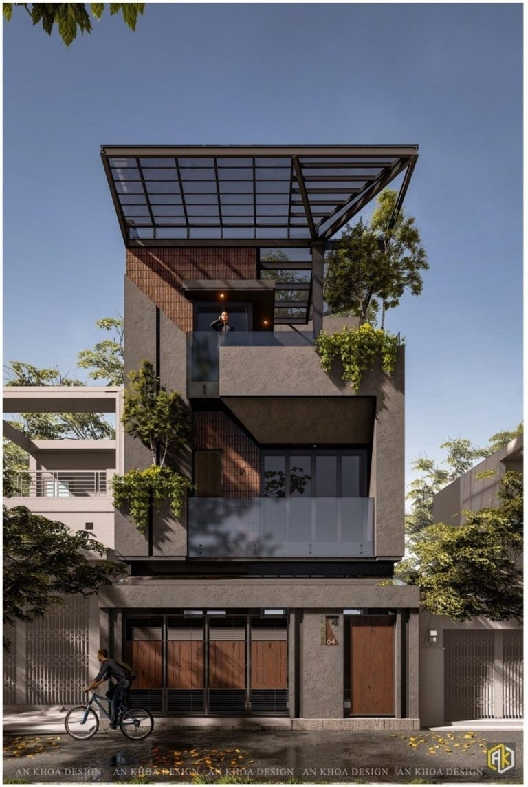 Thiết kế nổi bật với mặt tiền rộng rãi, đường nét hiện đại và không gian mở hòa hợp cùng cây xanh